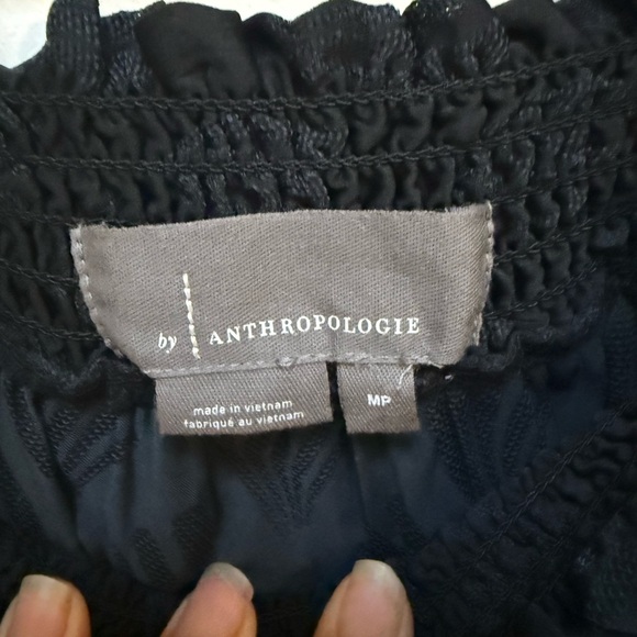 Anthropologie Black Ruffle Leaf Print Off-Shoulder Women's Whimsigoth Flirty Top - Picture 3 of 6